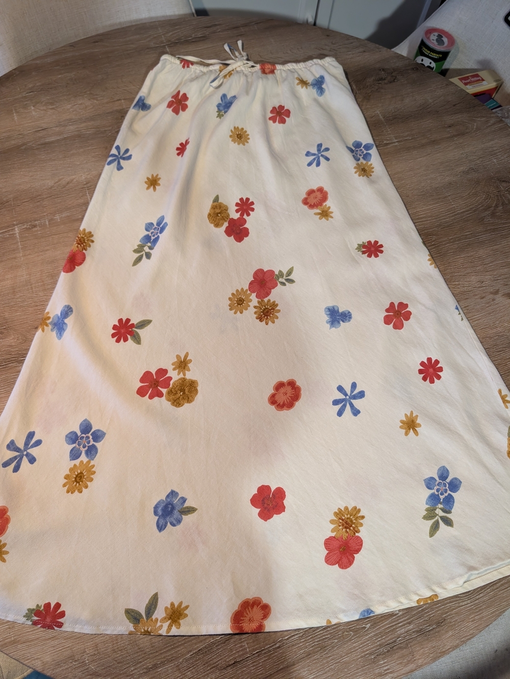 Women's A Line Floral Skirt in Cream with Red, Blue & Gold Flowers